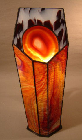 Lamp The Flame, made out of agate and Lamberts glass, seen from  steep above